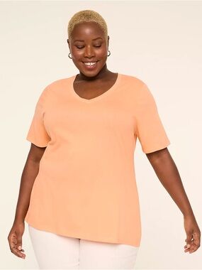 Lane Bryant Peach V-Neck Short Sleeve Tee